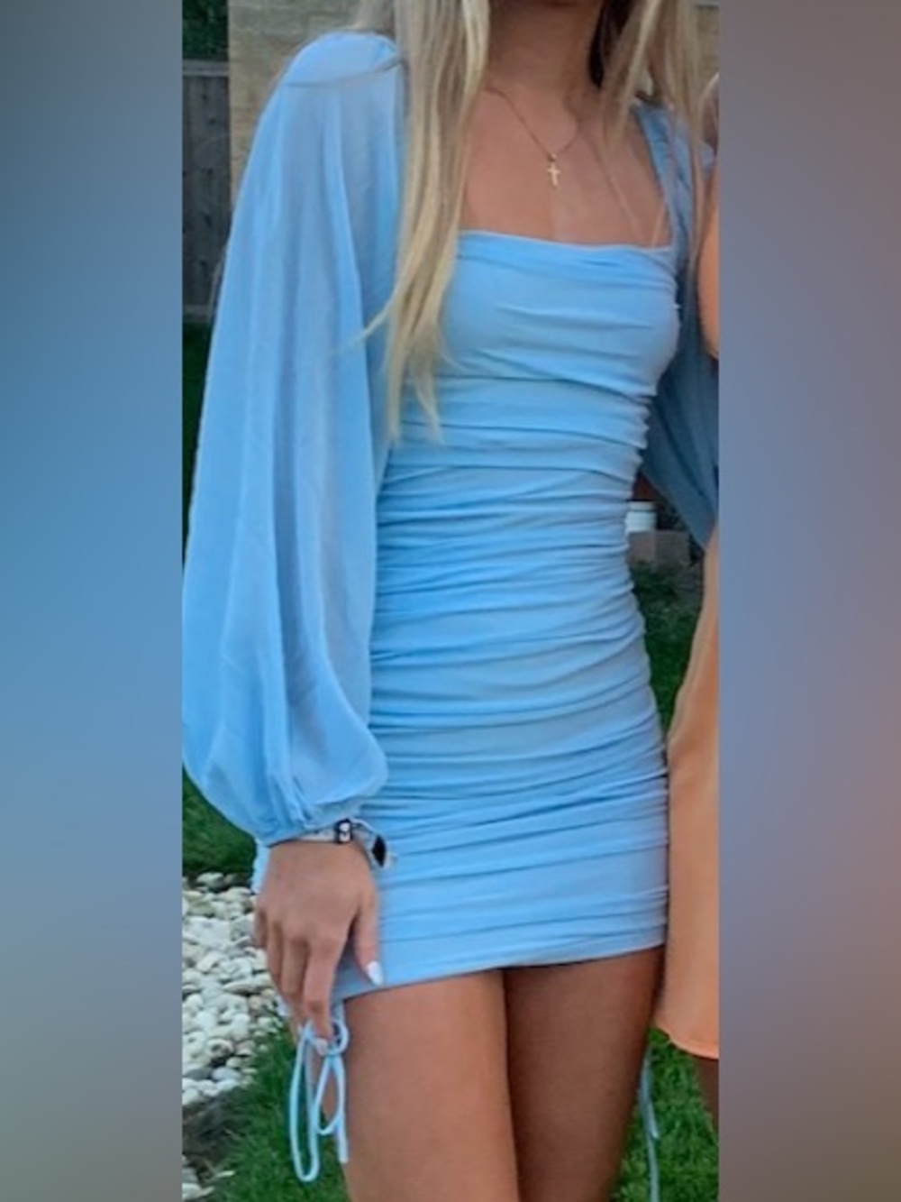 Hello Molly Light Blue Ruched Long-Sleeve Dress